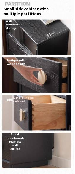 Ash Solid Wood Black Floor Standing Side Cabinet.