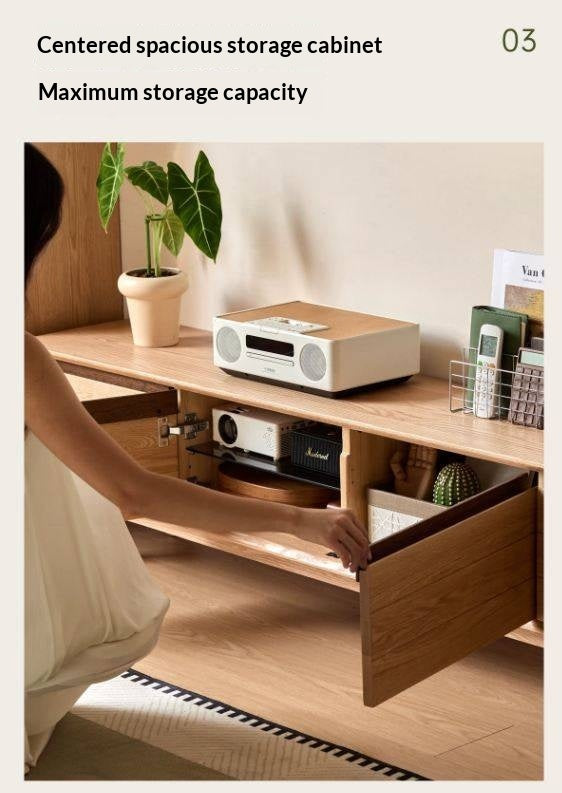 Oak Solid Wood Scandinavian TV Console with Two-Tone Color Block Doors