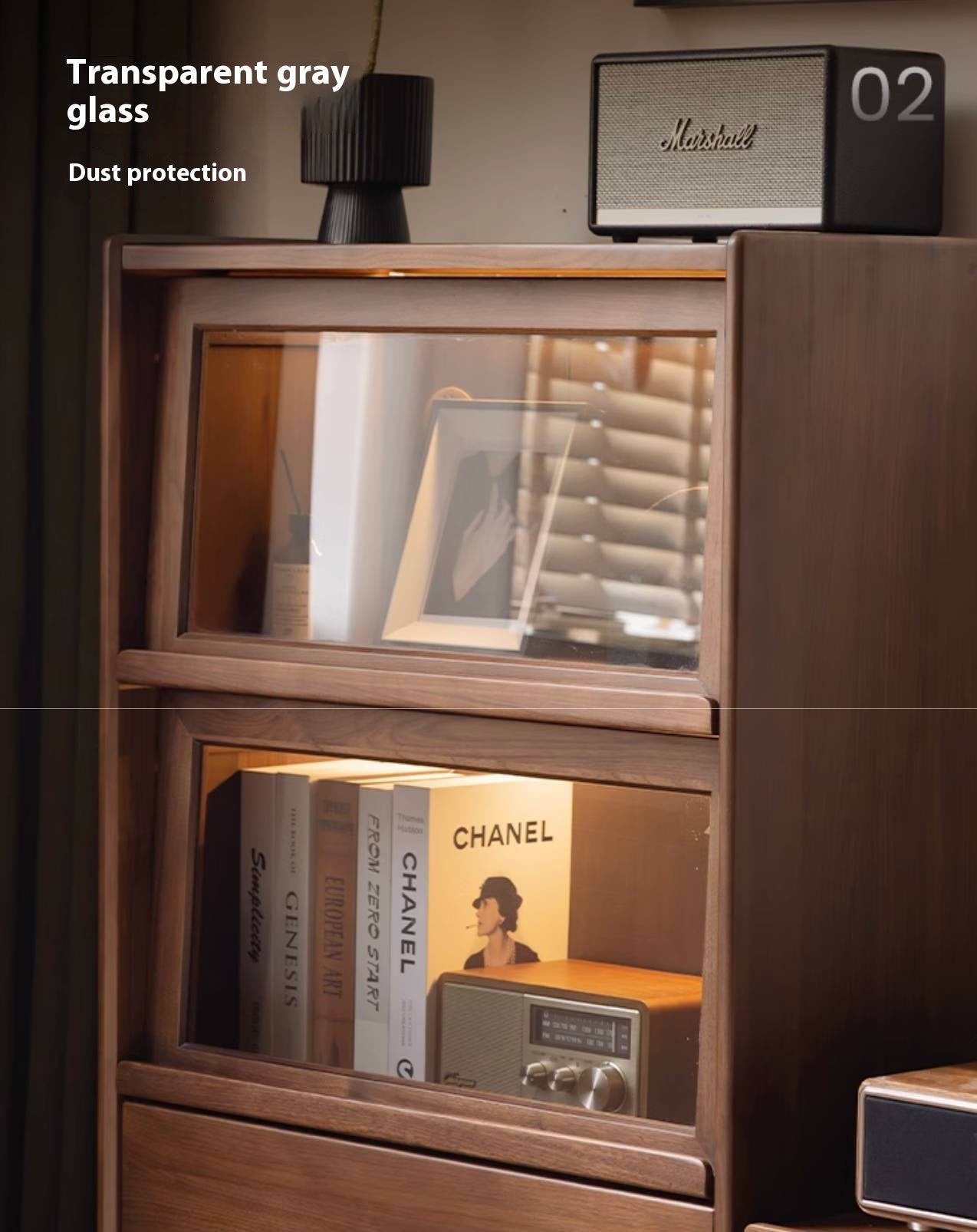 Black Walnut, Fanlongan, Ash Solid Wood Modern Style Side Cabinet.