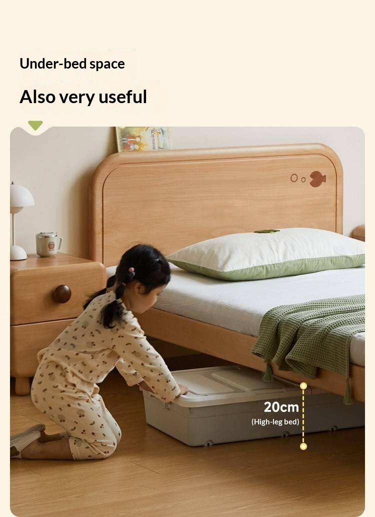 Beech Solid Wood Kids Platform Bed with Night Light