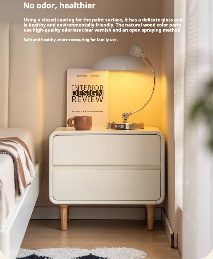 Solid Rubberwood Creamy Candy Style Nightstand.