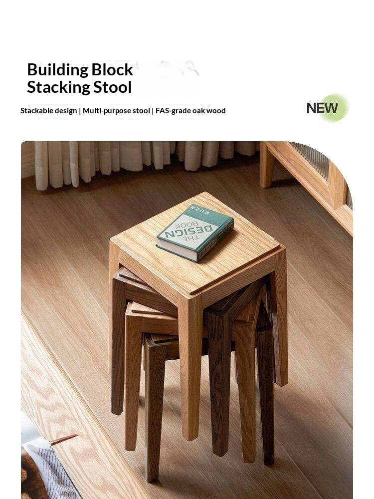 2pcs - Beech, Oak, Ash, Cherry Solid Wood, Solid RubberWood Foldable Nordic Square Stool