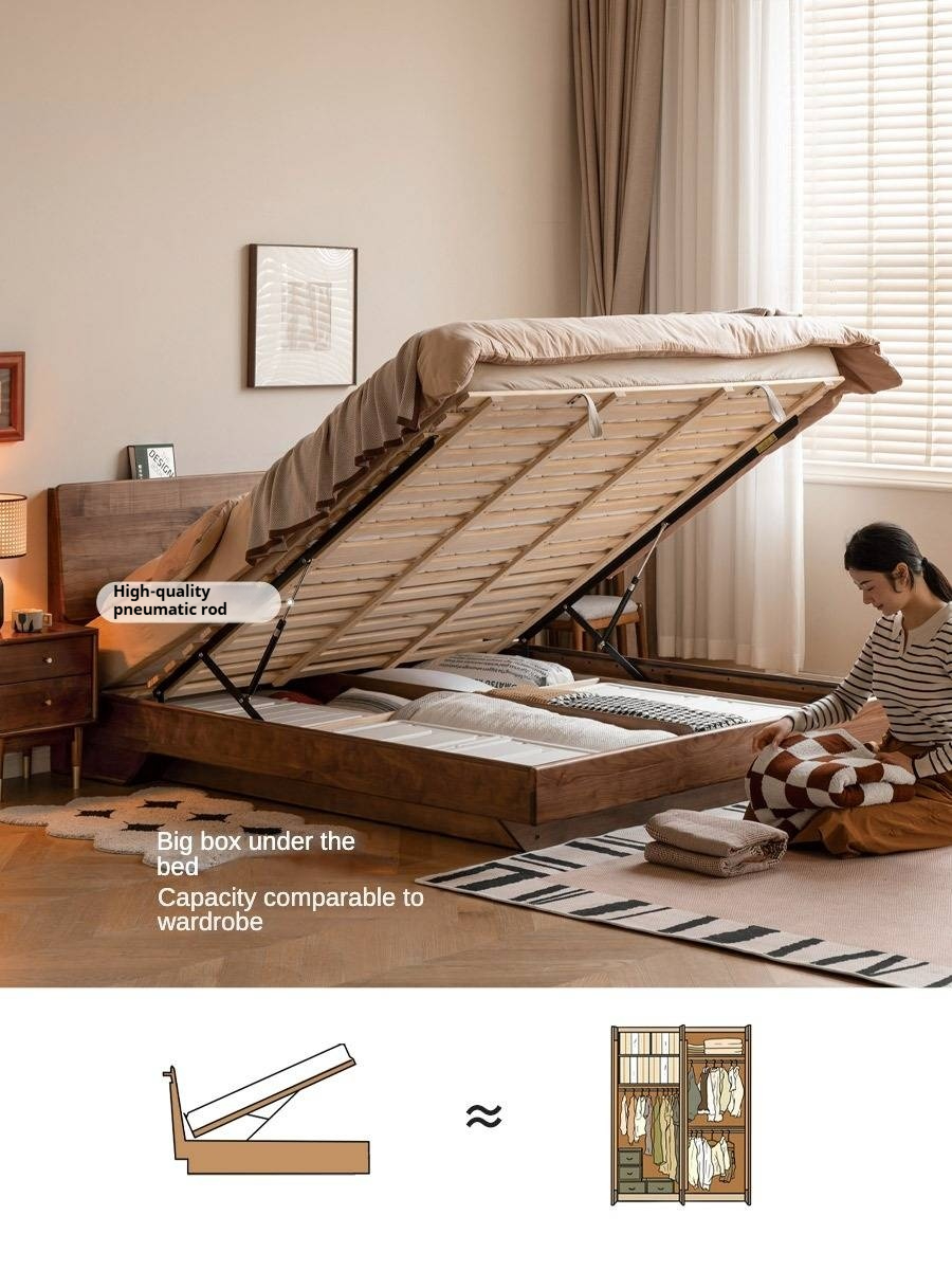 Black Walnut, Oak Solid Wood Suspended Luminous Box Bed