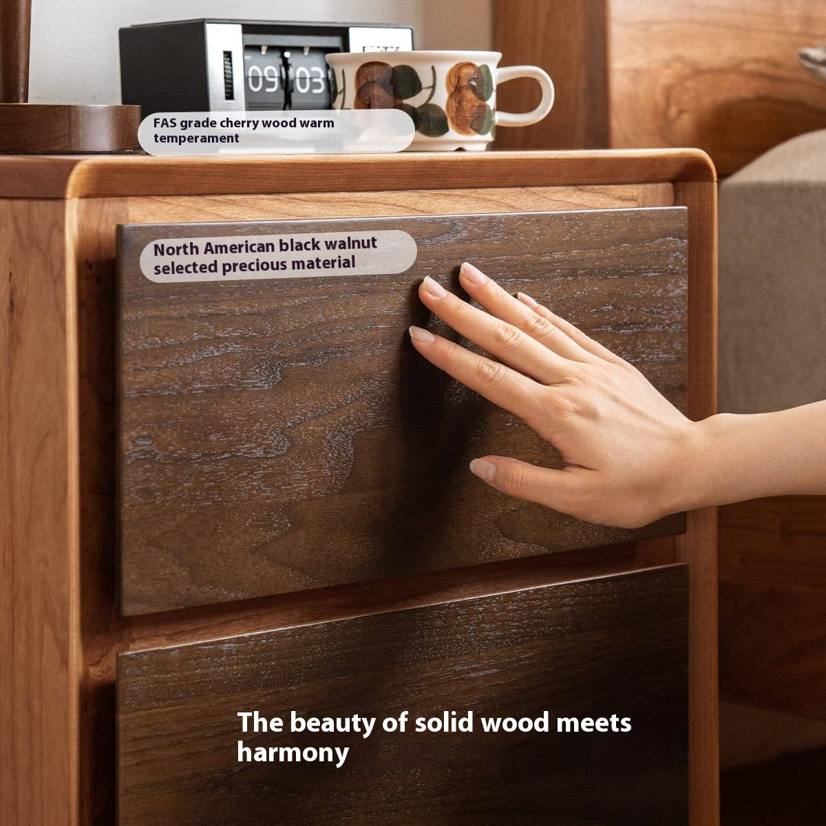 Black Walnut, Cherry Solid Wood Nightstand