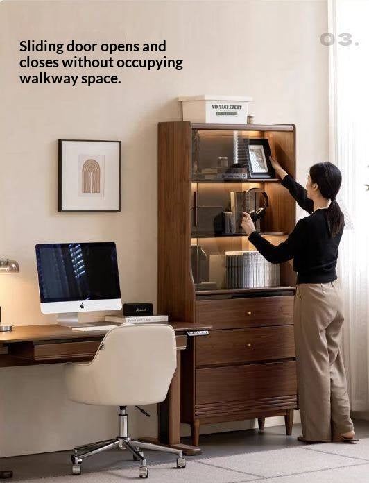 Black Walnut Solid Wood Bookcase with Interior Lighting