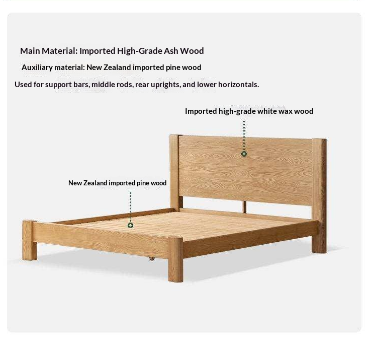 White Ash Solid Wood Platform Bed with Tall Flat Panel Headboard