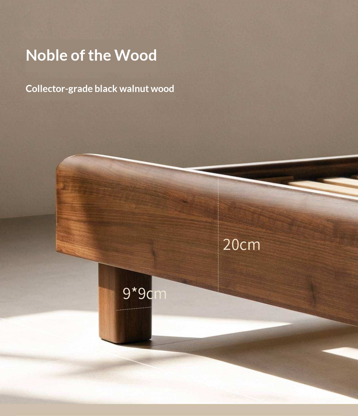 Black Walnut Solid Wood Genuine Leather Curved Leather Bed with Floating Base and LED Lighting