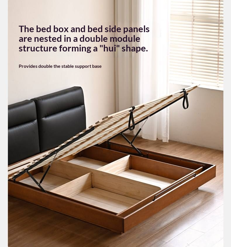 Poplar Solid Wood Box Bed — Upholstered Floating Bed with Bauhaus Style
