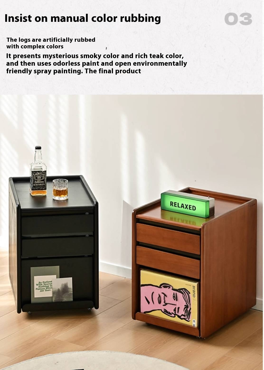 Oak, Poplar Solid Wood Simple Style Nightstand