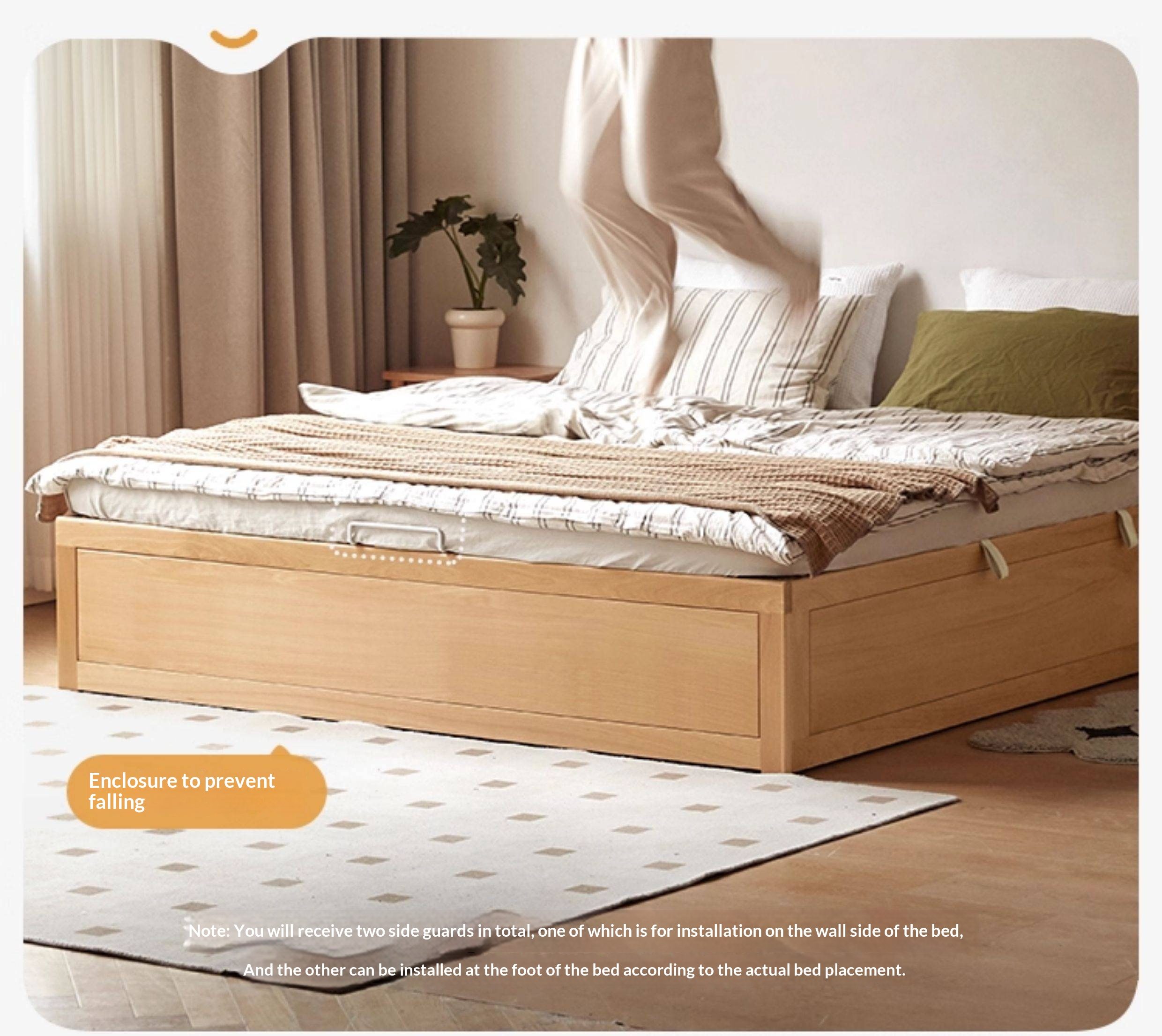 European Beech Solid Wood Platform Box Bed — Headboard-Free, Simple Design