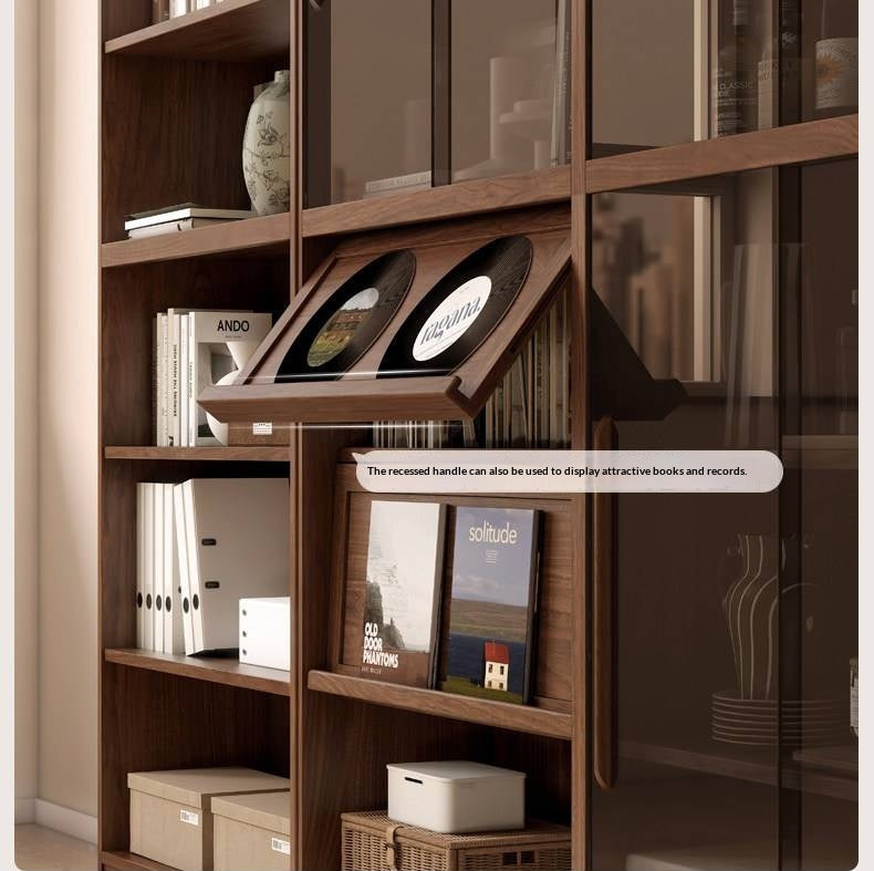 Black Walnut, Oak Solid Wood Floor-Standing Bookcase with Luxury Storage Cabinet