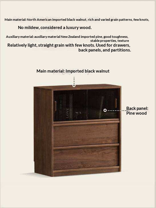 Black Walnut Solid Wood Light Luxury Style Bookcase Combination