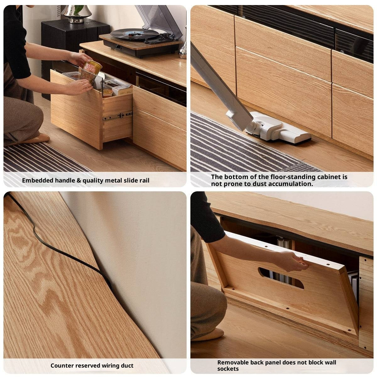 Oak Solid Wood TV Stand with Modern Minimalist Storage Design.