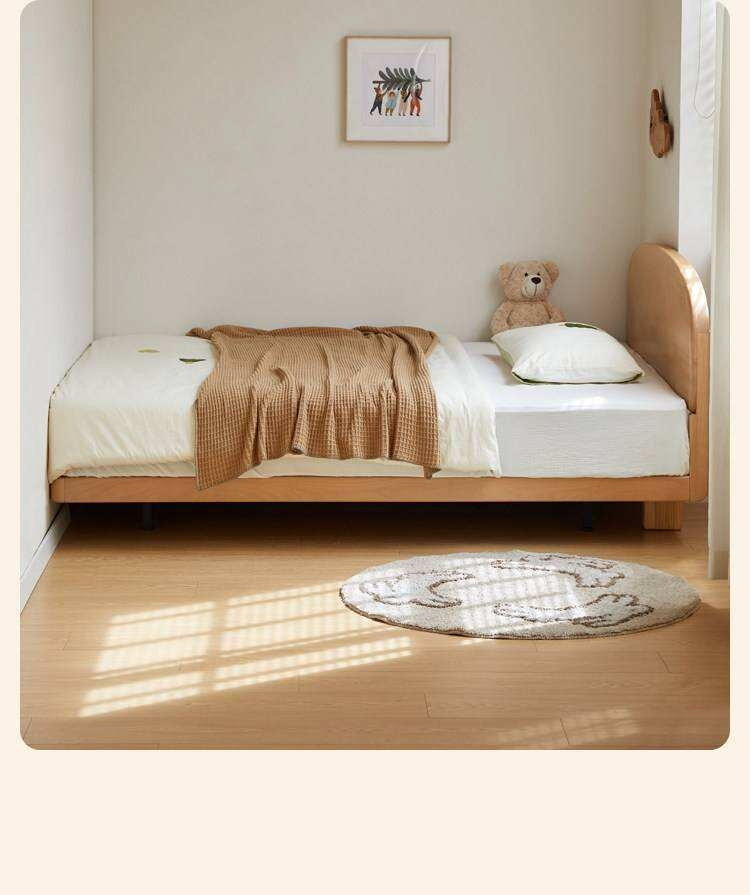 Beech Solid Wood Kids Platform Bed with Rounded Headboard