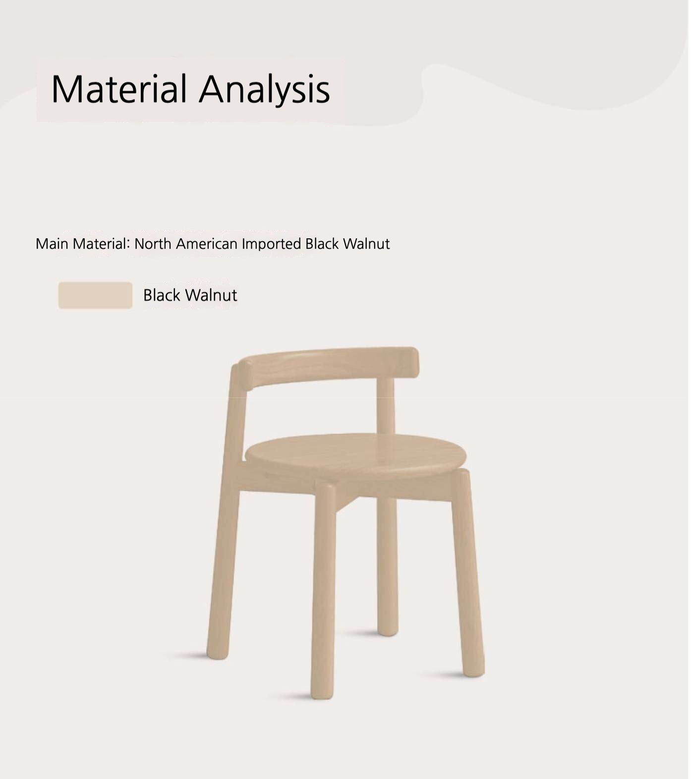 Black Walnut, Oak Solid Wood Low Back Makeup Stool with Round Seat