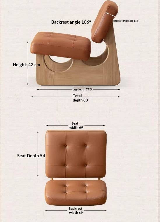 Ash Solid Wood Genuine Leather Accent Chair, Vintage Style Lounge Chair
