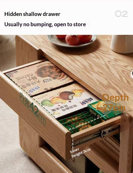 Oak Solid Wood Side Table with Mobile Trolley and Storage Functionality