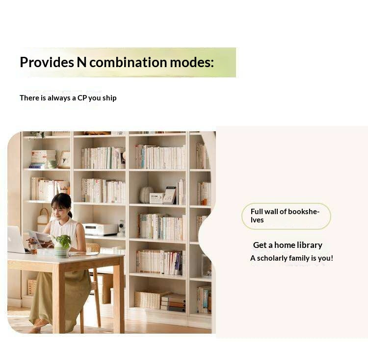 Solid Rubberwood Bookshelf Wall-To-Ceiling Shelf White Cream Style