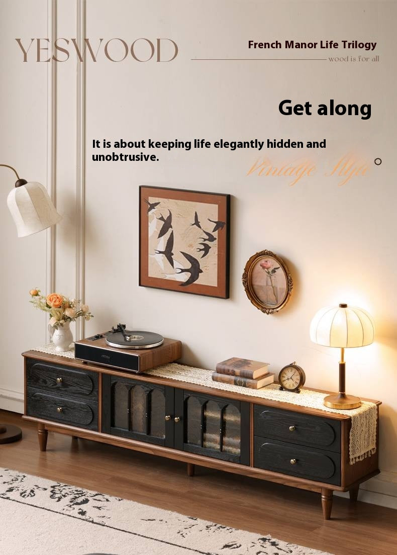 Ash Solid Wood French Retro TV Cabinet