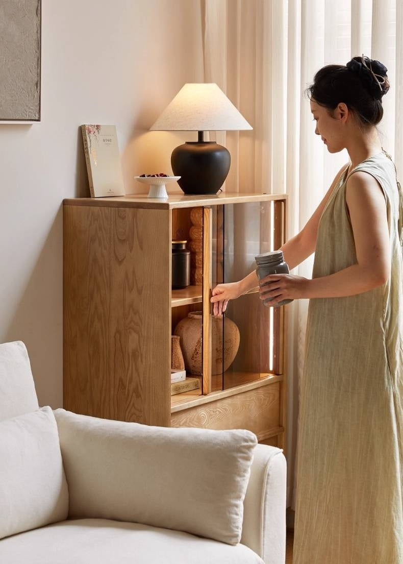 Ash Solid Wood Edge Cabinet Wabi Sabi Style.