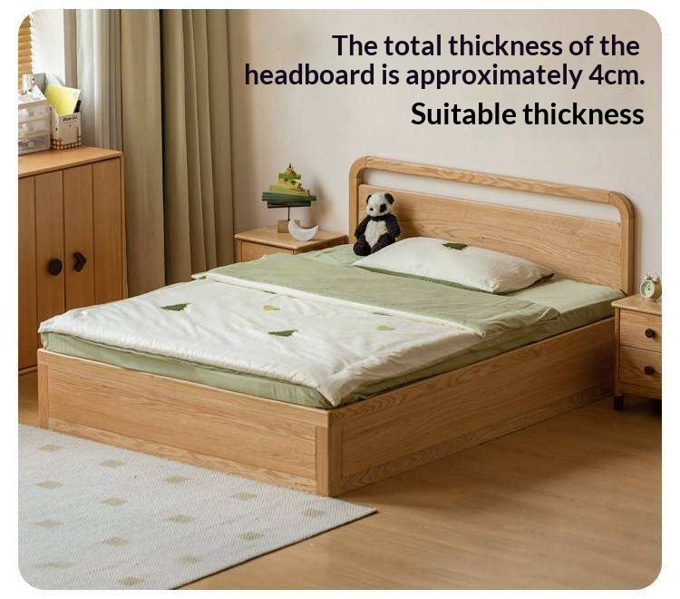 Oak, Rubberwood Solid Wood Storage Bed with Adjustable Height and Gas Lift