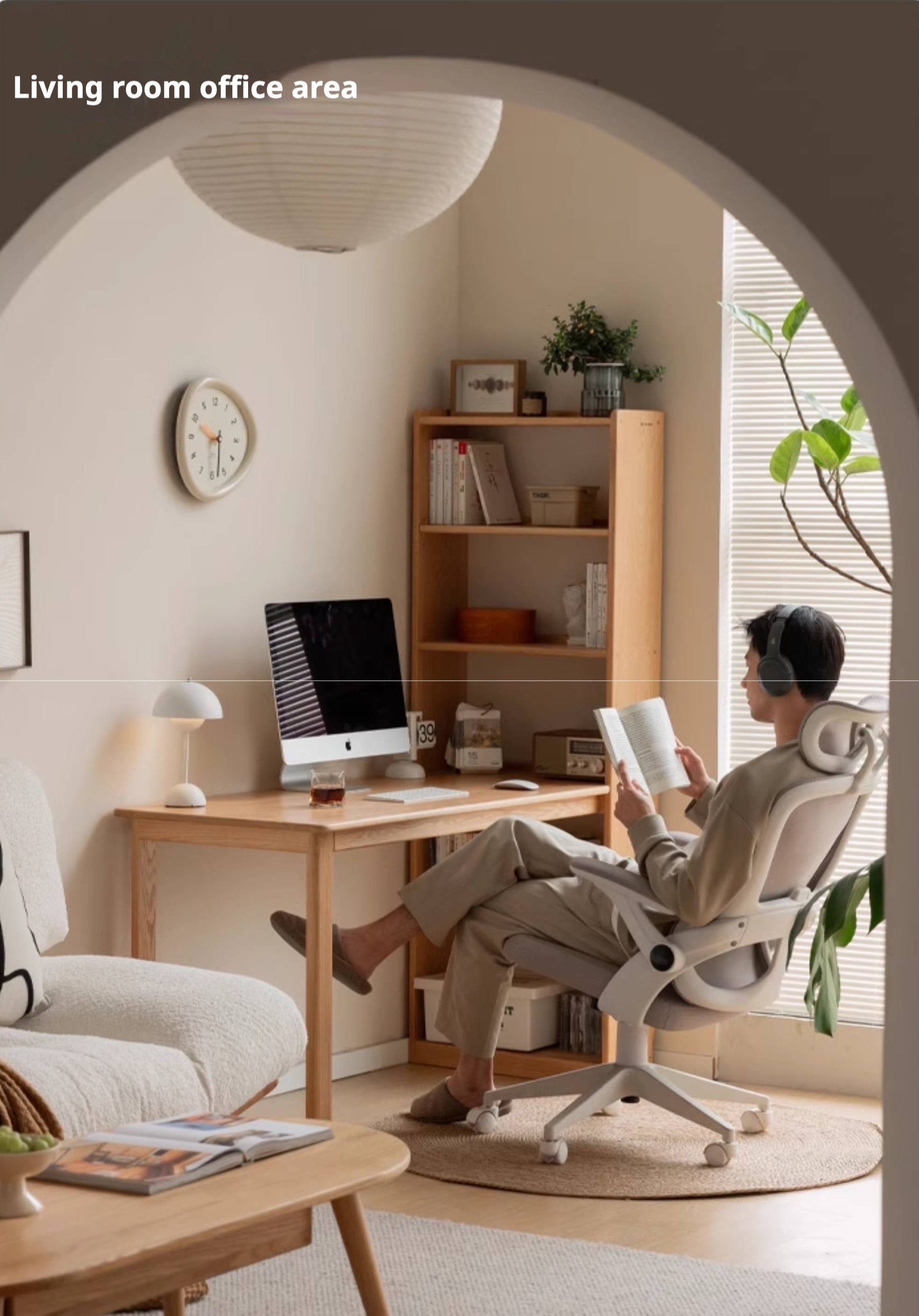 Oak Solid Wood Desk and Bookshelf Integrated Office Desk