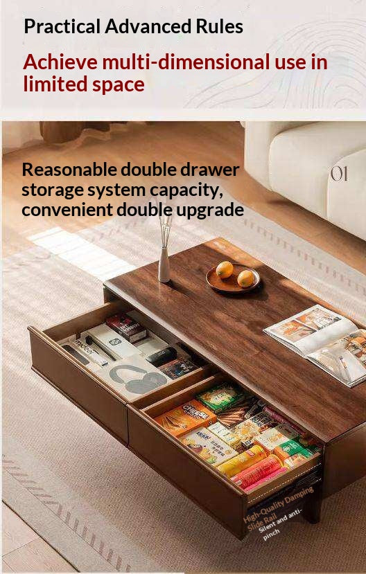 Solid Longan Hardwood Rectangular Coffee Table with Storage