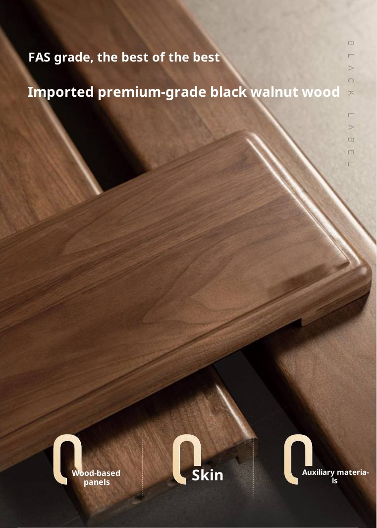 Black Walnut Solid Wood Italian Light Luxury Genuine Leather Soft Bed