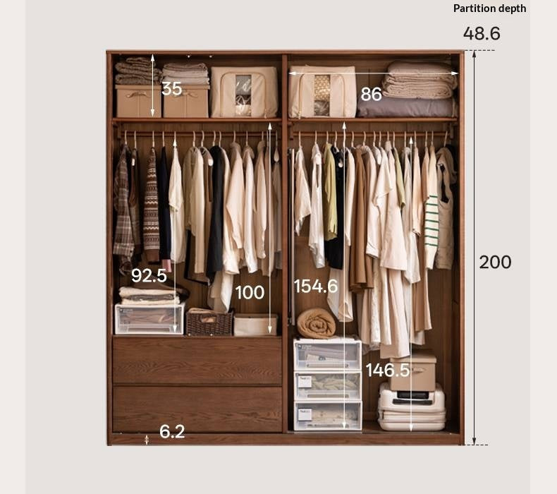 Oak Solid Wood Modern Style Wardrobe
