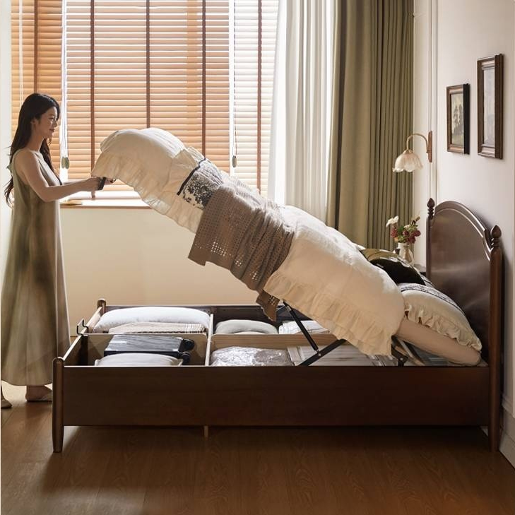 Poplar Solid Wood Box Bed, French Retro Style