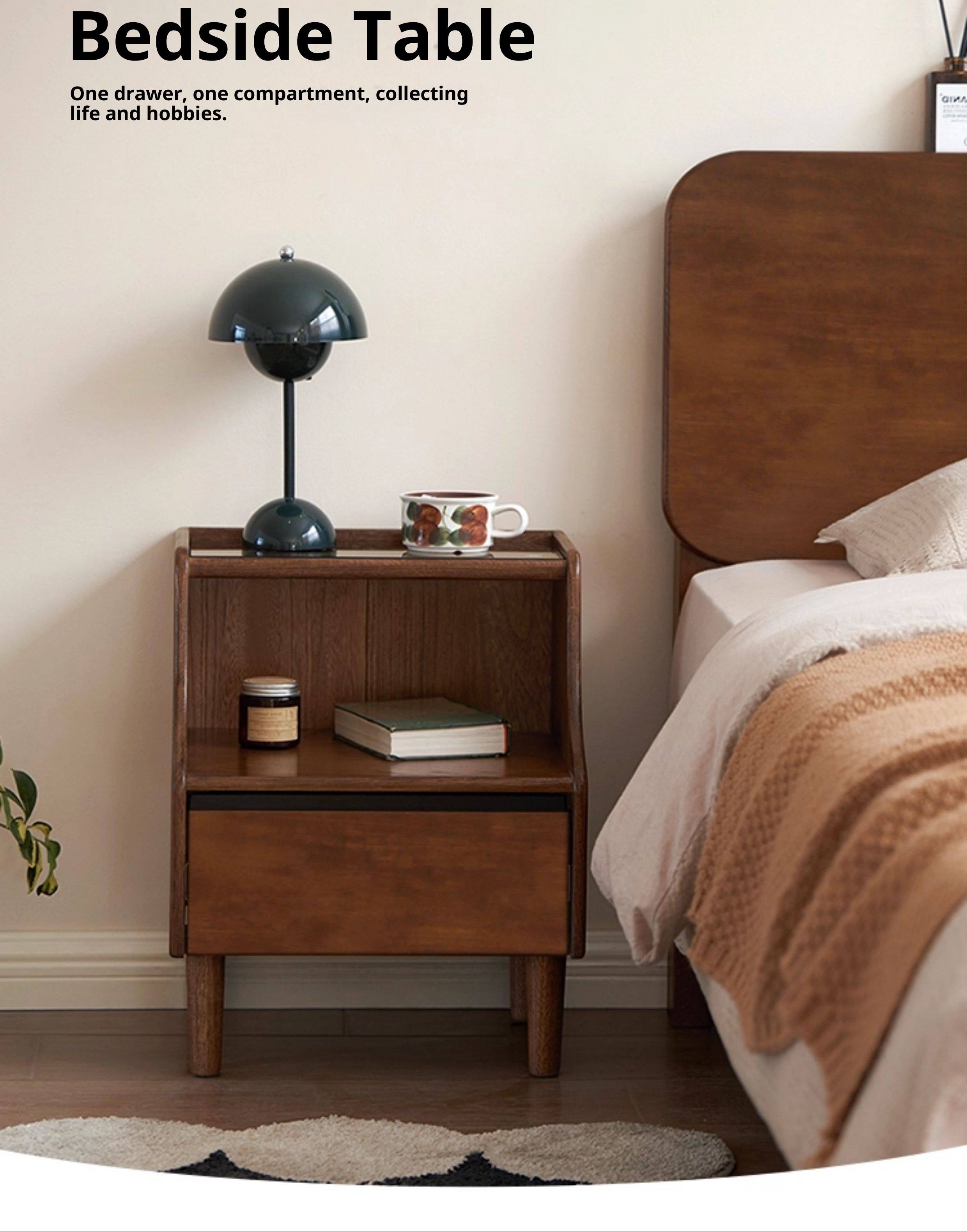 Solid Rubberwood, Oak Solid Wood Nightstand