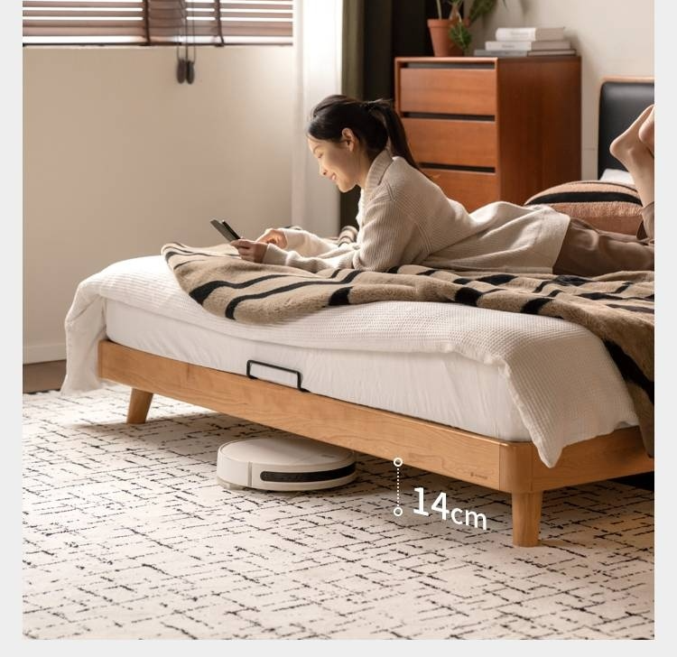 Cherry Solid Wood Bed with Top Layer Cowhide Soft Headboard Retro Style