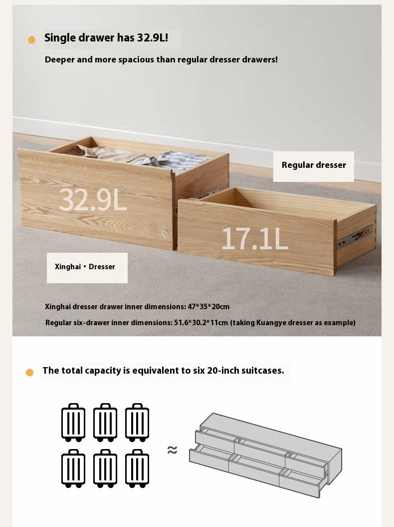 Ash Solid Wood Log Style Six Drawers Cabinet