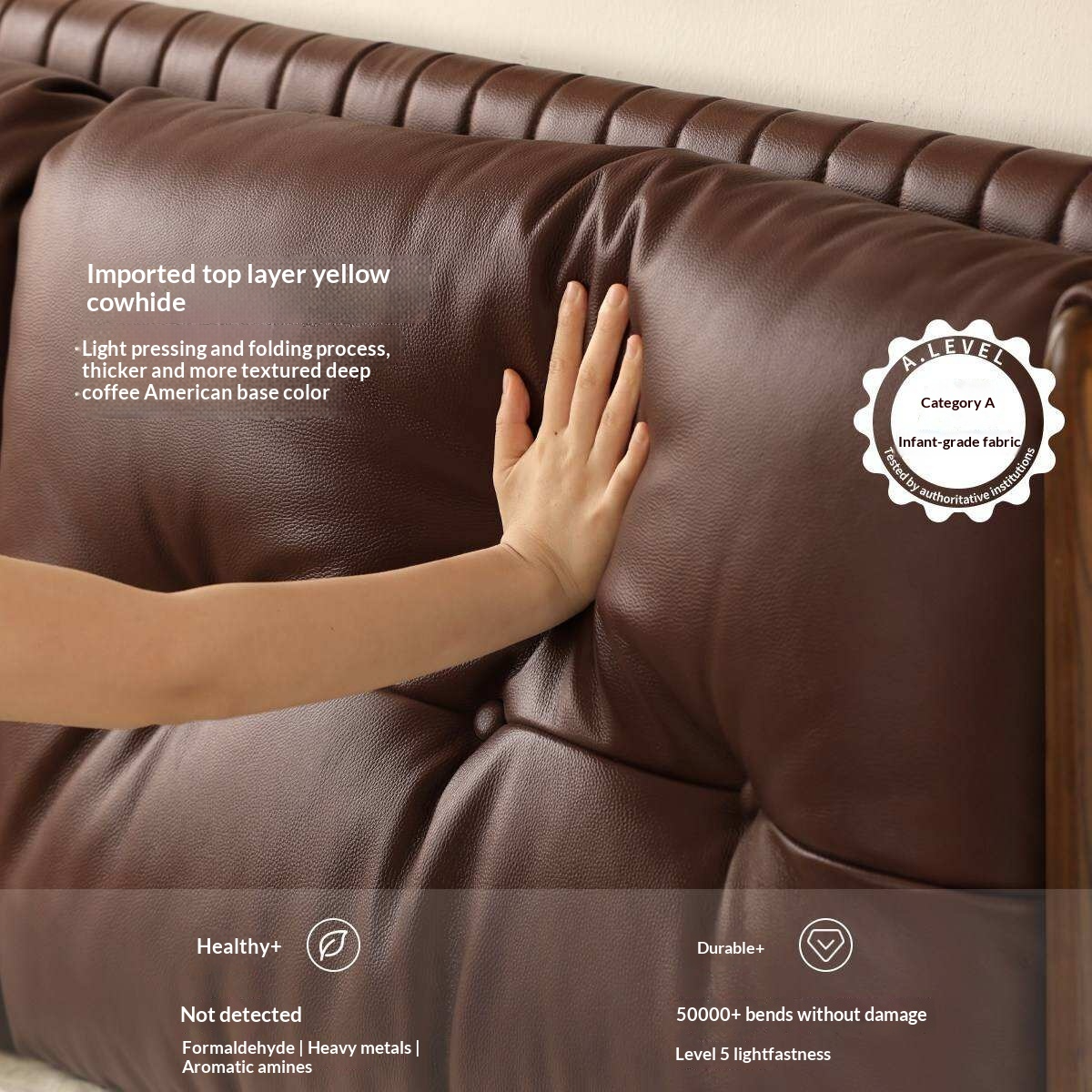 Ash solid wood Genuine Leather Tufted Wingback Bed with Extra Tall Headboard