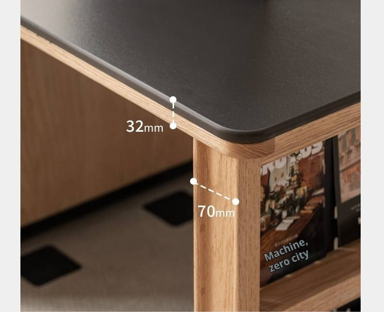 Ash Solid Wood Movable Rock Plate Coffee Table