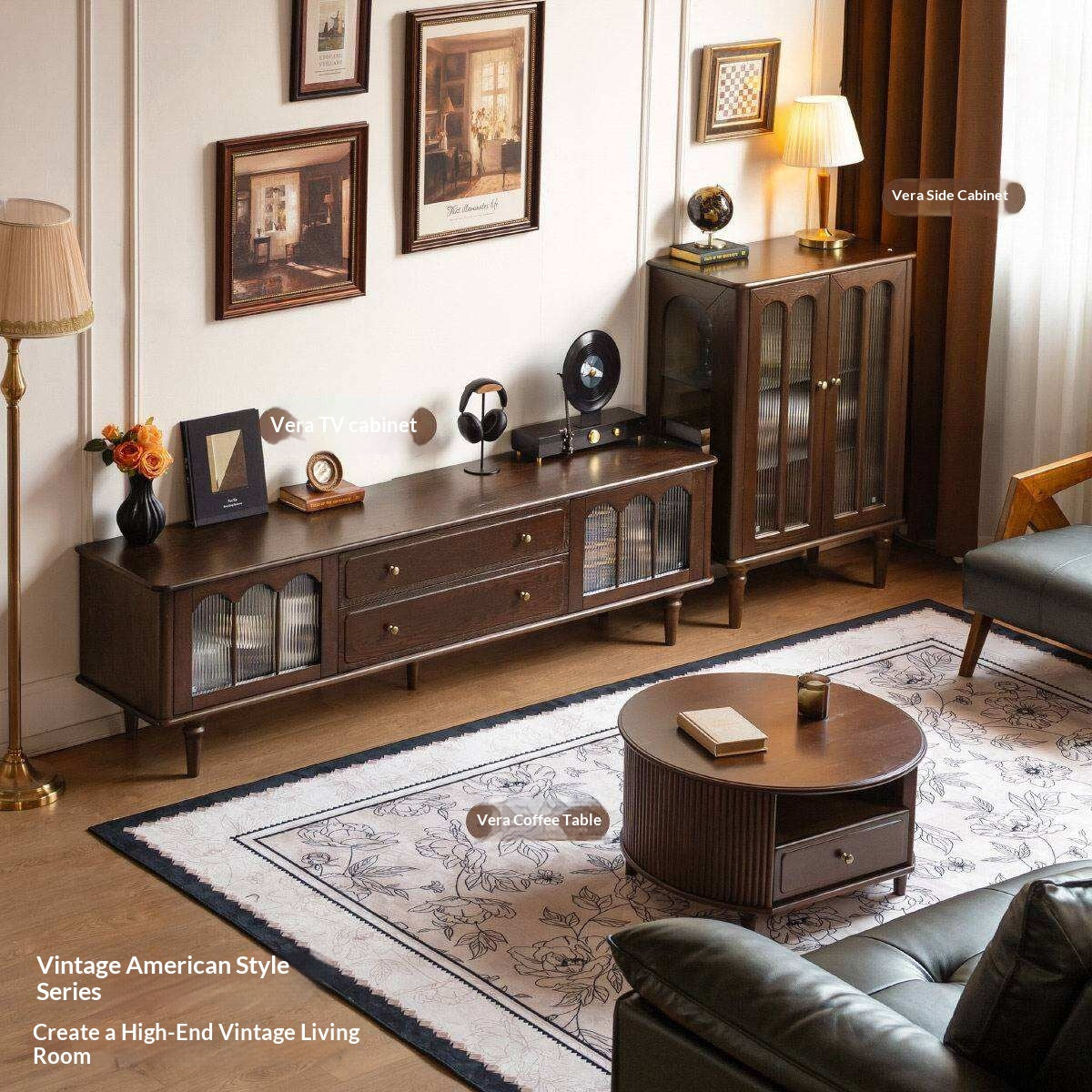 Ash Solid Wood TV Stand with American Retro Design and Tall Storage Cabinet