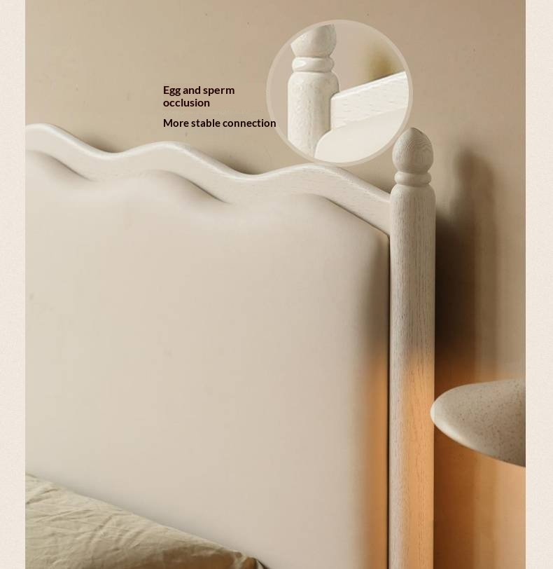 Rubberwood Solid Wood Upholstered Bed Retro Style White Bed