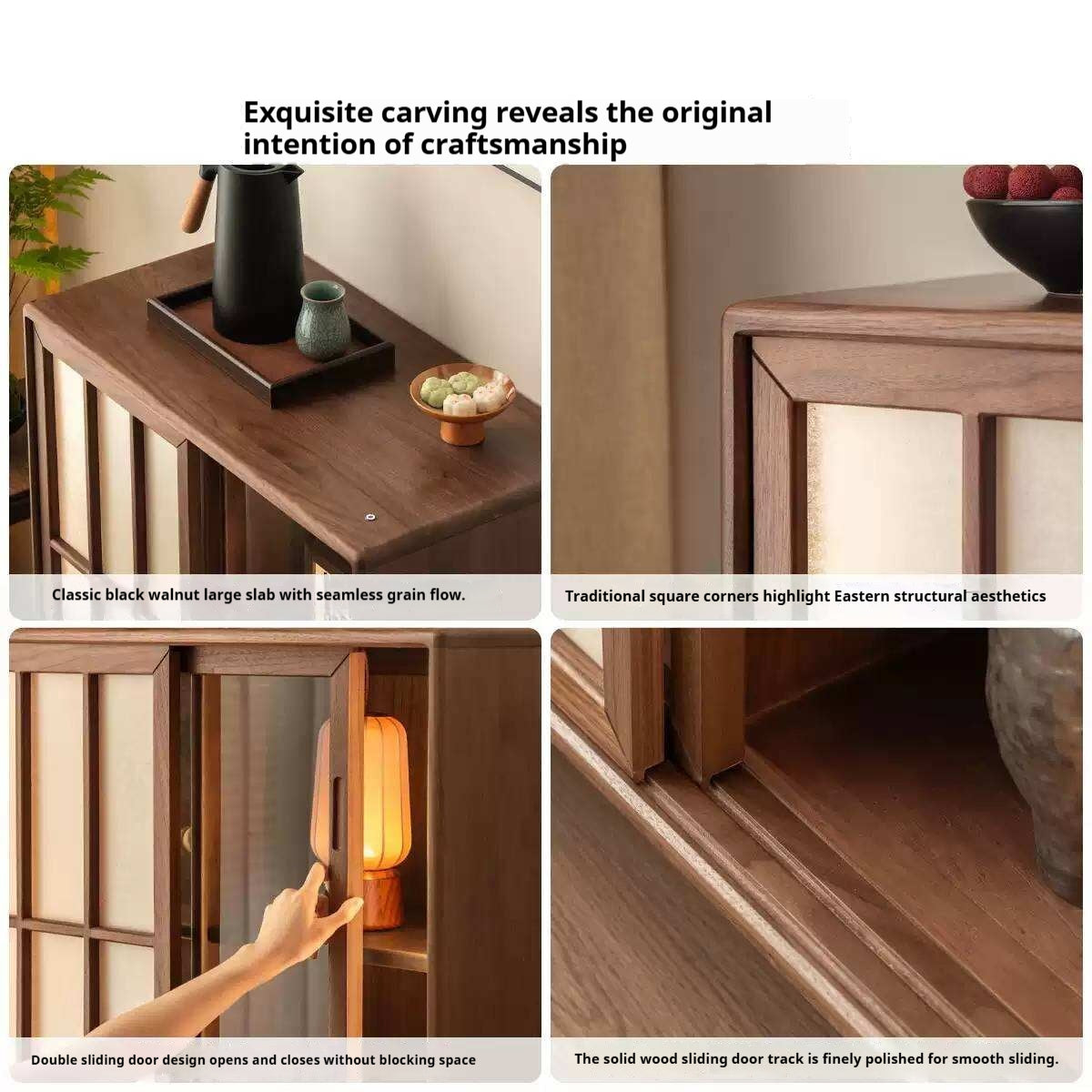 Black Walnut Solid Wood Side Cabinet with Elegant Display and Storage Design