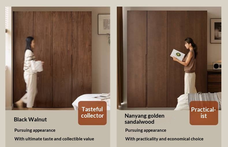 Black Walnut, Sandalwood Solid Wood Modern Style Wardrobe