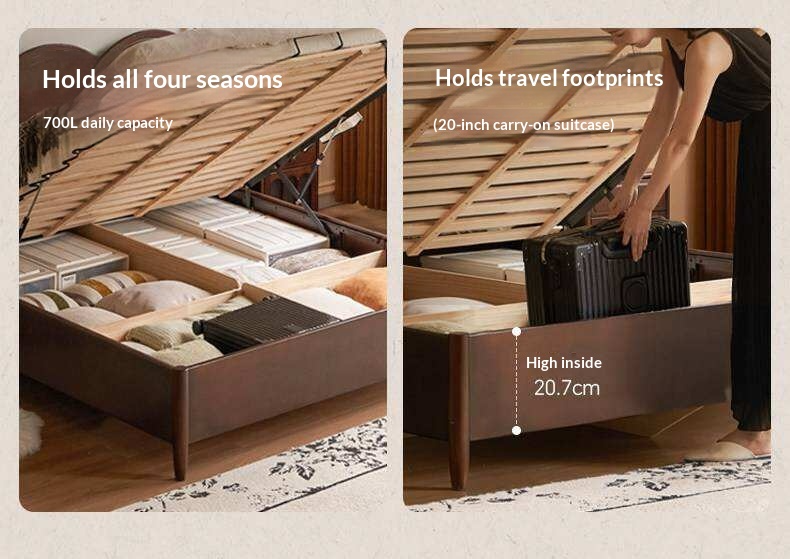 Poplar Solid Wood Bed with French Retro Style and Large Off-the-Floor Box Design