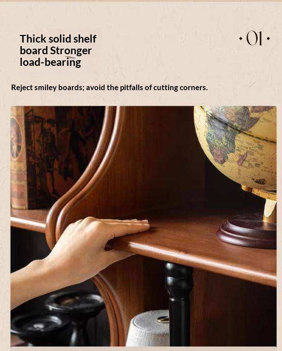 Solid RubberWood French Retro Bookcase with Storage Cabinet