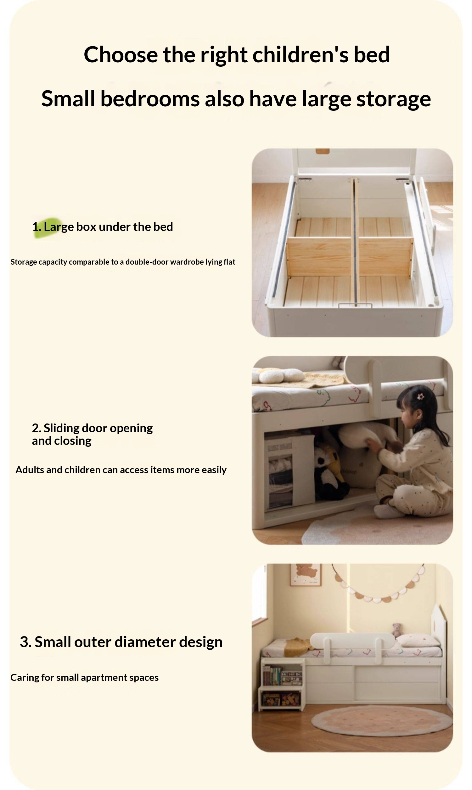 Rubberwood Solid Wood Children's White Storage Box Bed