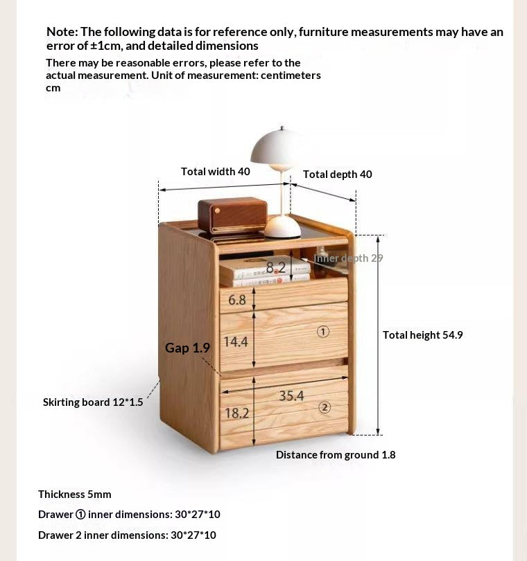Ash Solid Wood Nightstand With Glass Top