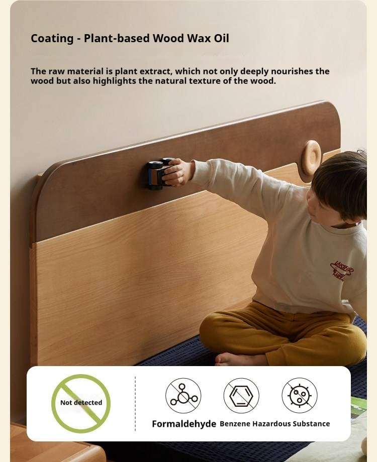 Beech Solid Wood Kids Montessori Platform Bed with Adjustable Headboard