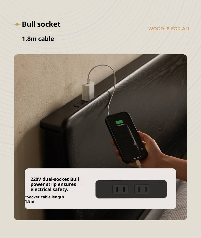 Ash Solid Wood Luminous Bed Modern Minimalist