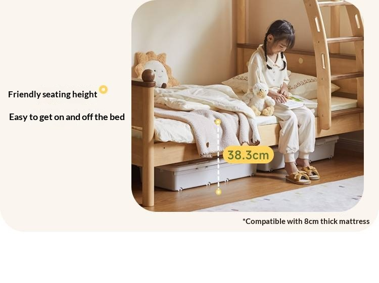 Rubberwood Solid Wood Children's Multifunctional Bunk Bed
