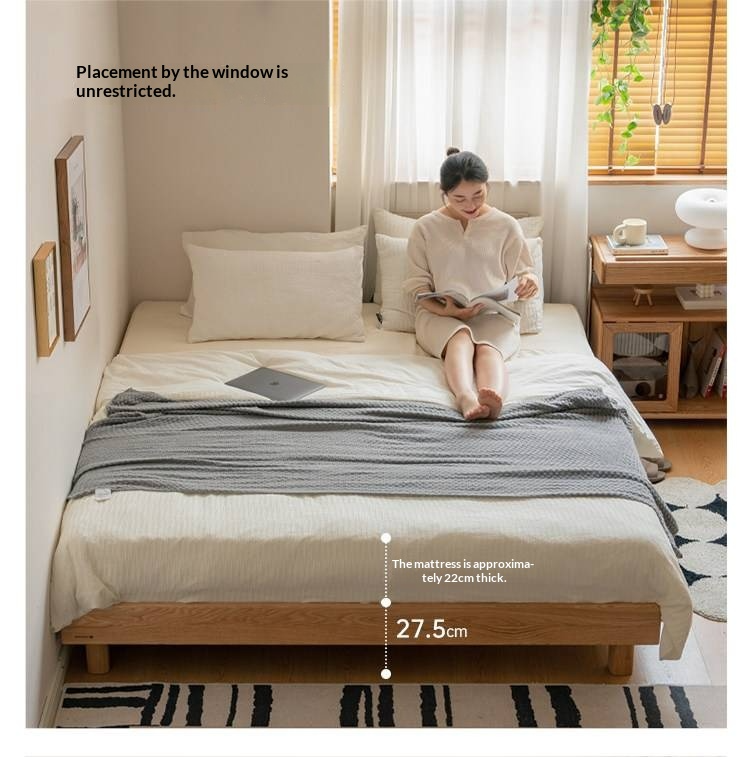 Oak Solid Wood Platform Bed, Headboard-Free Bed