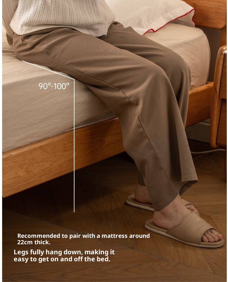 Cherry Solid Wood with Light Floating Bed Retro Simple