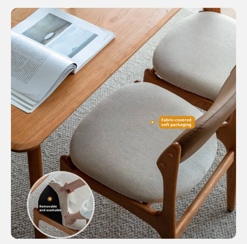 Set 4 pcs Cherry Solid Wood Vintage Dining Chairs Soft Bags Backrests