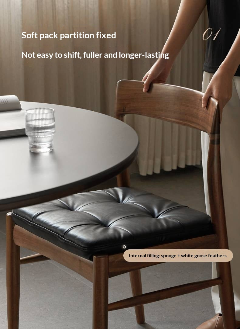 Set 4 pcs Black Walnut Solid Wood Dining Chair with Leather Seat, Mid Century Modern